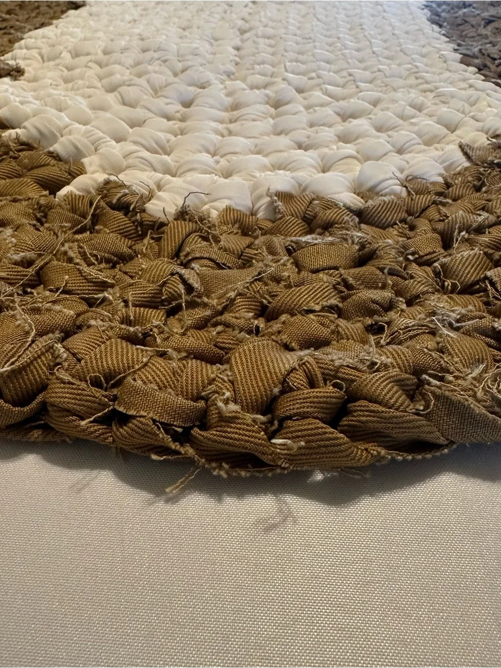 Handwoven braided rag rug Cream and Brown Oval rug  - Neutral Braided Accent